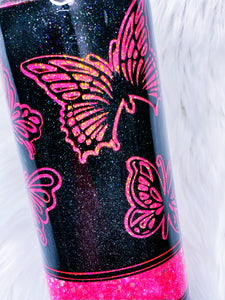 Butterfly Custom Glitter 3 Section Peek A Boo Marble Stainless Steel Tumbler Cup