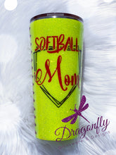 Load image into Gallery viewer, Softball Mom Custom Glitter Stainless Steel Tumbler with Laces