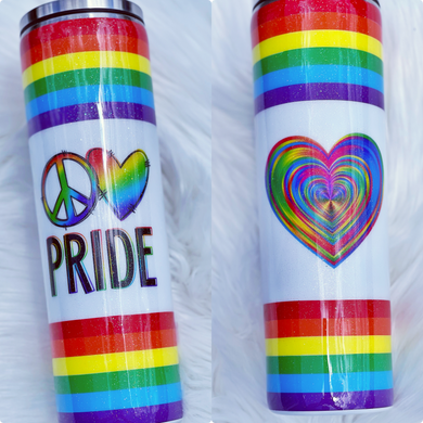 Peace Love Pride Rainbow Heart Flag LGBTQ Gay Pride Stainless Steel Tumbler Cup