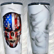 Load image into Gallery viewer, The Punisher American Flag Skull with Smokey Background Custom Tumbler